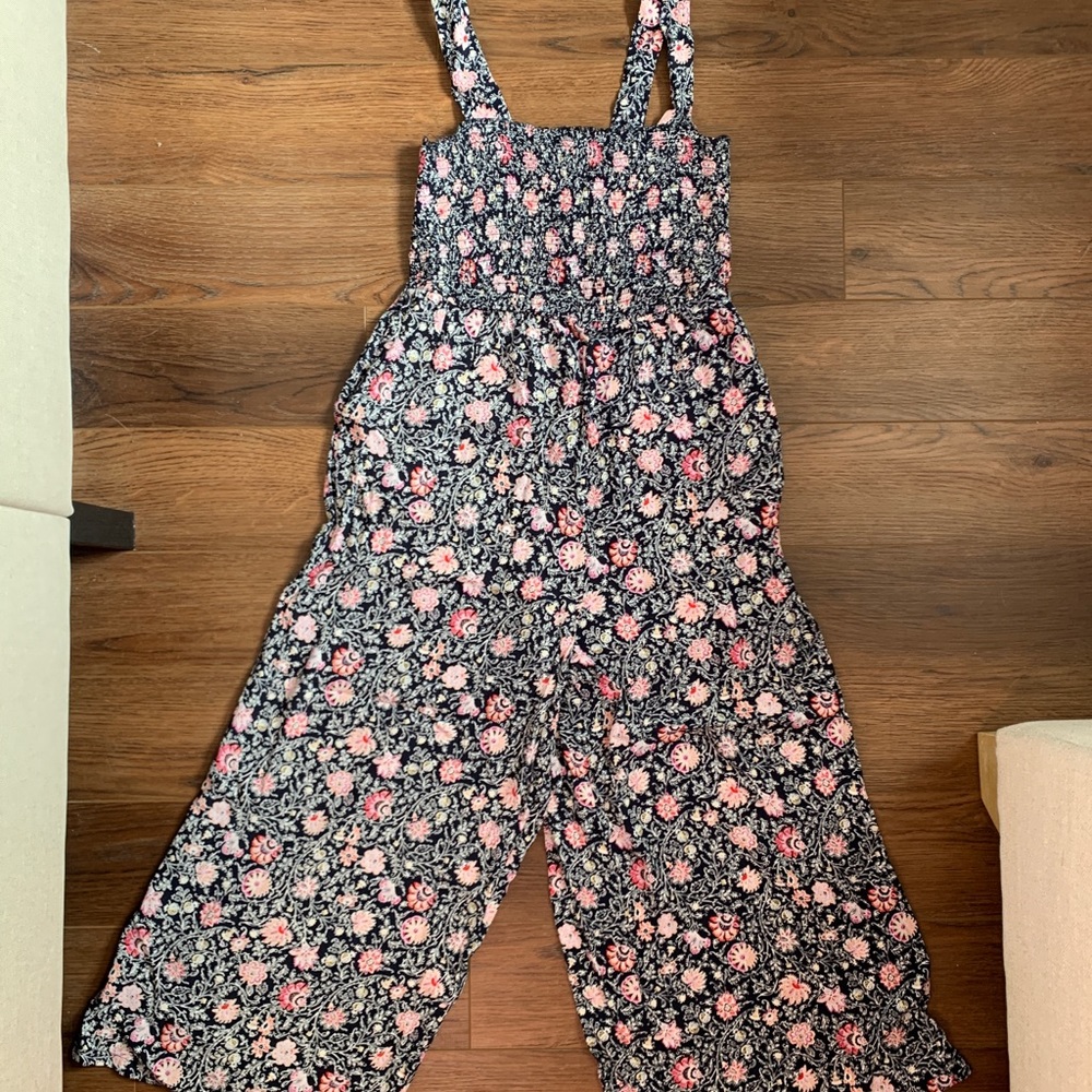 Loft smocked floral wide leg jumpsuit Size M